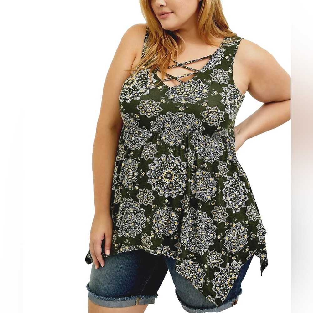 Torrid Olive Green Supersoft Mandala Babydoll Top - Torrid Size 3 (22-24, 3X) - Picture 3 of 16